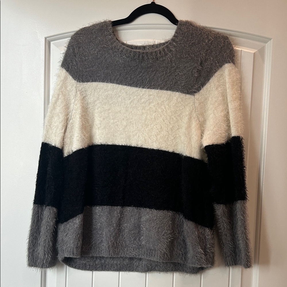 Cozy Striped Sweater - Gray, Black, and White
